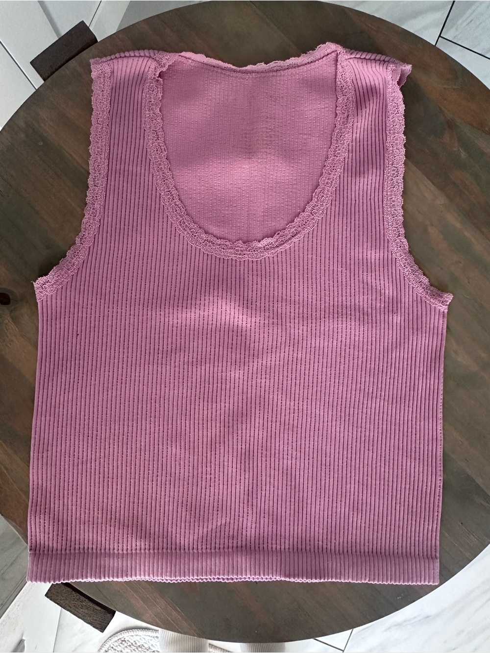 Pink Rose Pink Ribbed Lace-Trim Crop Tank